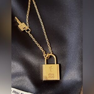 Miu Miu Gold Padlock Necklace with Key